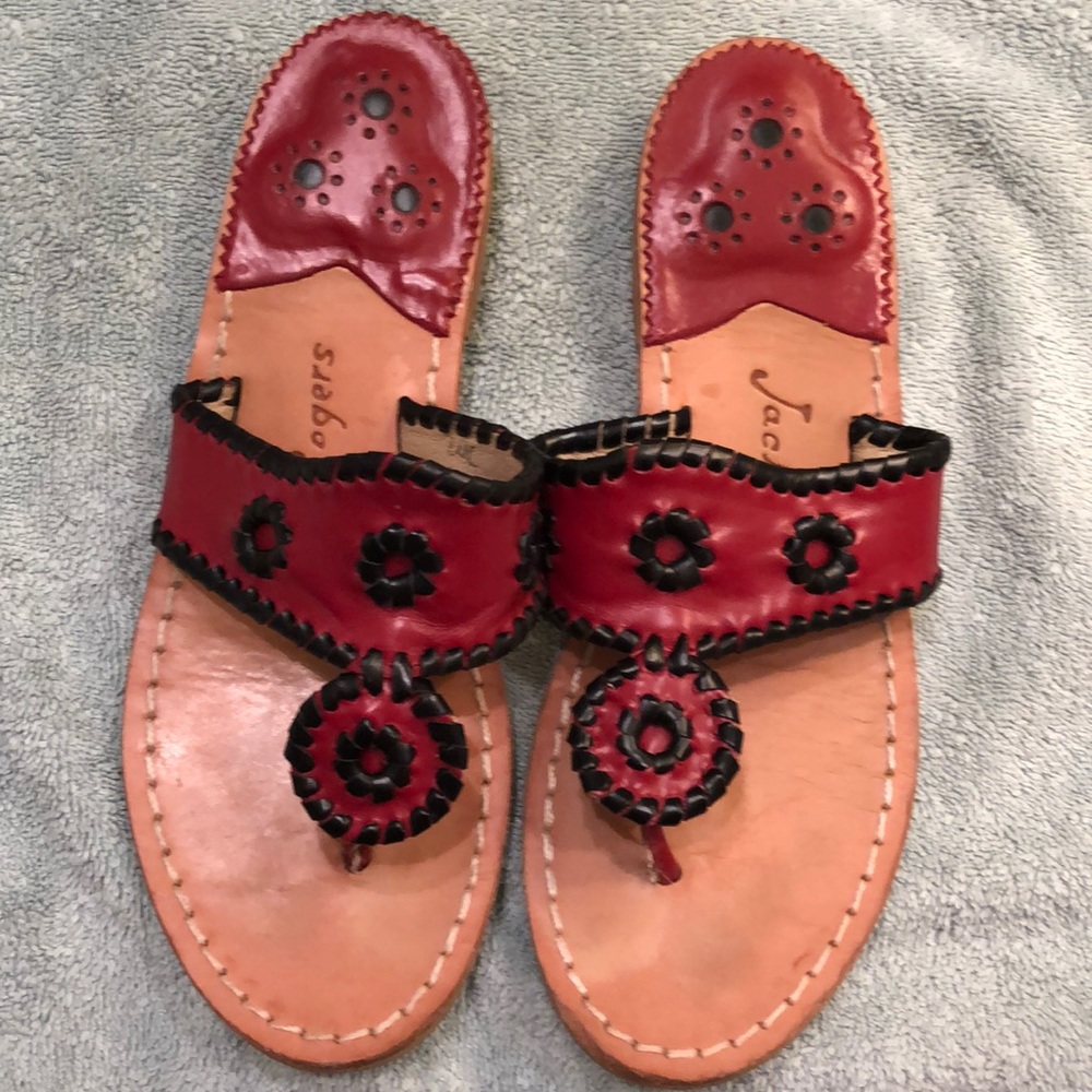 Jack Rogers Sandals, W 7, Garnet (Red) & Black